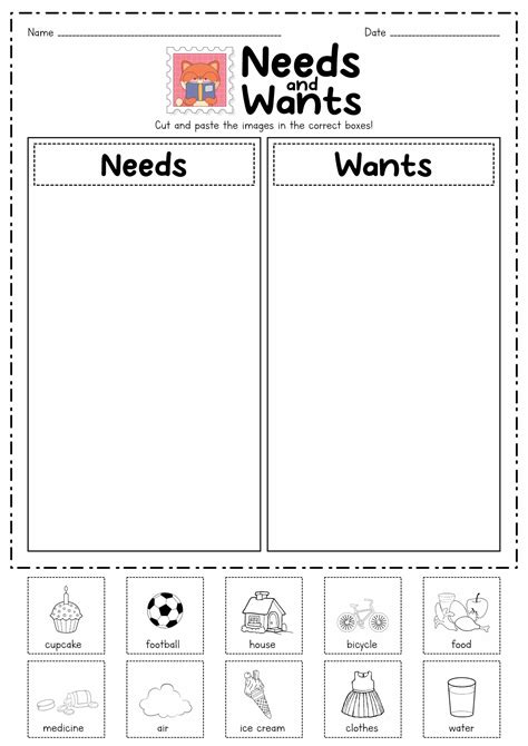 wants and needs worksheet 2nd grade
